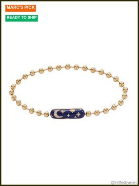 Shiny Gold Ball Chain Bracelet Barrel Closure Moon Stars Motif Fine Jewelry